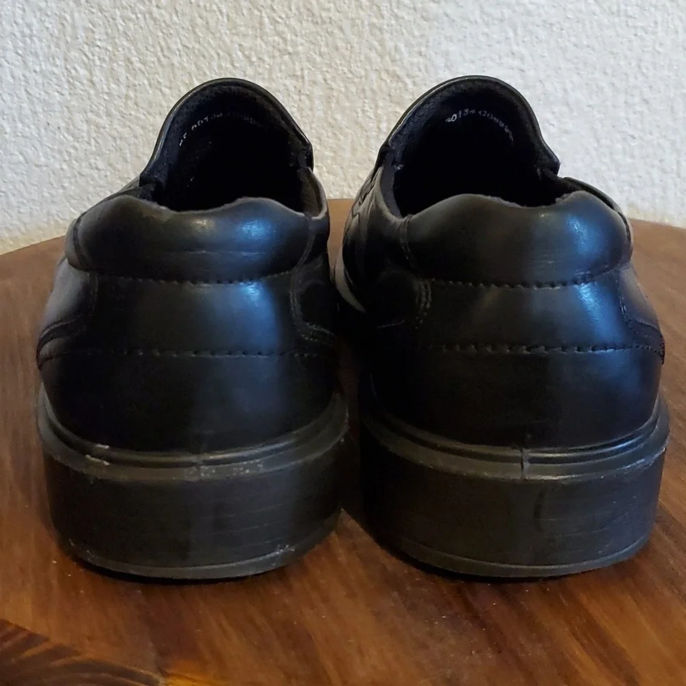 Ecco- Mens Black Leather Slip On Loafers Dress Shoes Comfort New! Sz.13